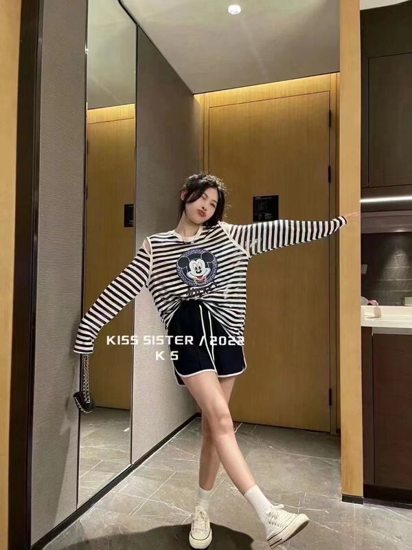 [Dachuan] Korean loose Mickey Print Long Sleeve + versatile basic color matching Casual Short suit 6782# XYY