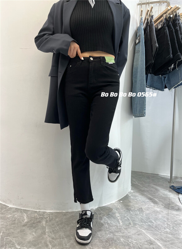 [Bobo] Korean personalized label straight jeans 0565# cqw