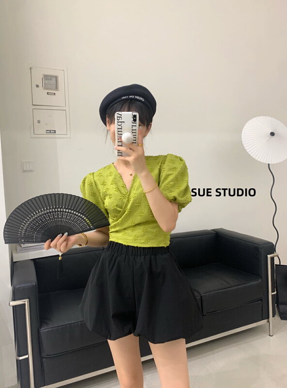 [Sue studio] fashionable and versatile bandage jacquard blouse (only selling blouses) 98003# zjy