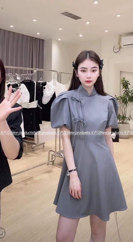 New in early summer! [x.p.g] chic Hepburn style sweet bow design dress (with Brooch) 20831# hjy