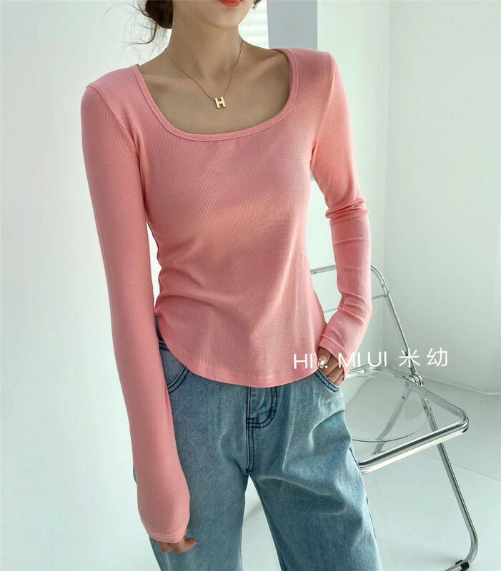 New year in early spring! [M · young] simple small square neck solid color bottomed shirt 8008\hjy