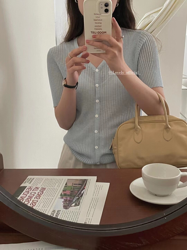 Original price 50.76! New in early summer! 【 love 】 versatile slim V-neck Tencel knitted cardigan m0603# HBx
