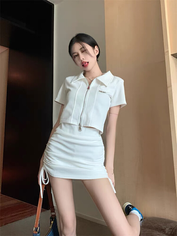 [Dai Dai] zipper Korean top + drawstring Mini Skirt Set 4668# HBx