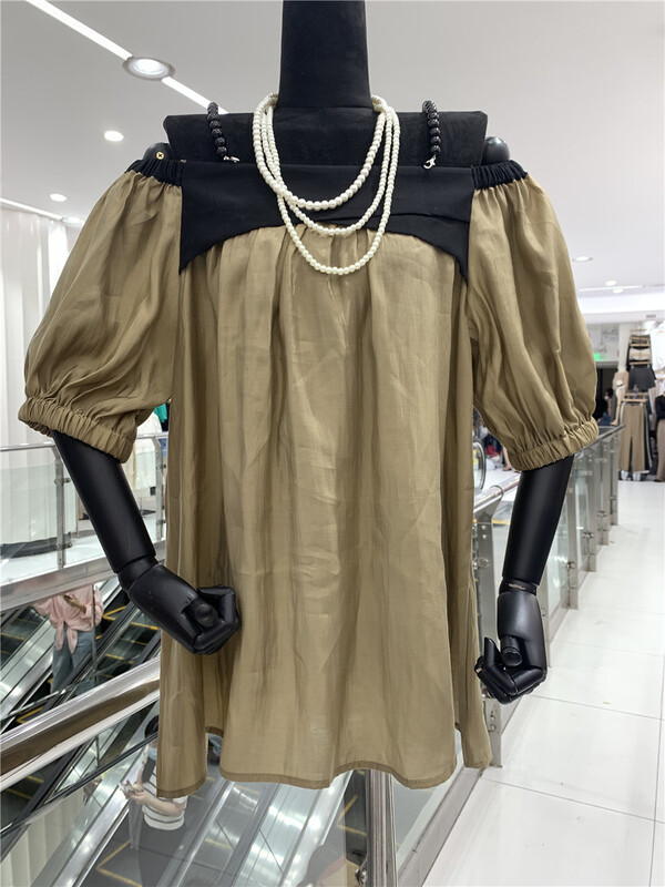 [small dish seedlings] chain off shoulder casual shirt (only selling small shirts) 8368# lwy