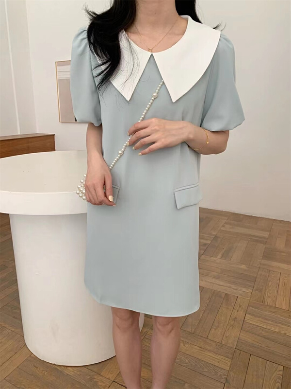 New in early summer! [Fanke Fanke] color blocking large lapel short dress 52153# XJ