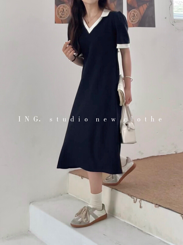 New in early summer! [ing] design feeling slim and slim V-neck loose dress 7686# HBx