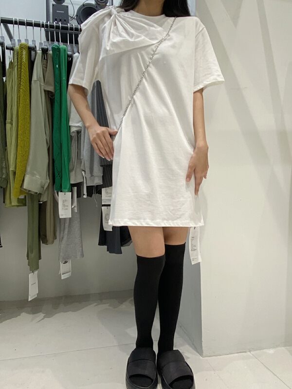 New in early summer! [Bu class] Hepburn style Pullover round neck bow middle long short sleeve T-shirt 13631# zxl