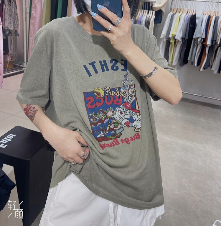 [two percent] linen Bugs Bunny versatile fashion short sleeve T-shirt 1007# LSL