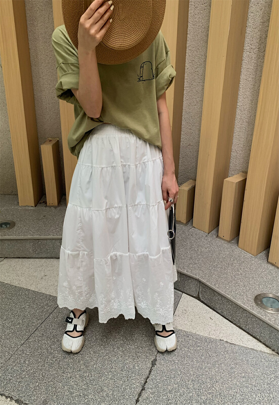 [YST] elastic waist solid color simple versatile skirt 10223# XJ