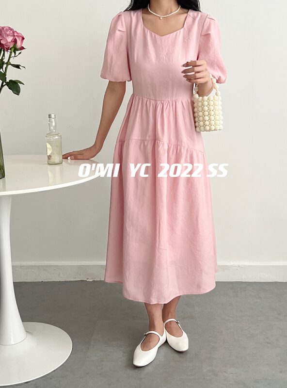 [O MI] bubble sleeve solid color lady dress ys-7621# HBx