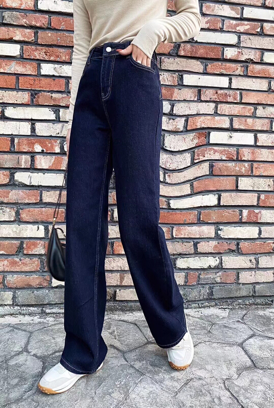 [M +] ultra thin material simple Plush loose skinny jeans 3536-7# CLS