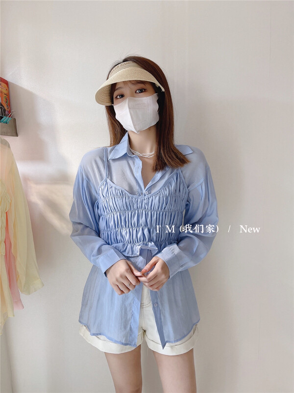 [I'm] simple solid color shirt + sling vest two piece suit 8819# cqw