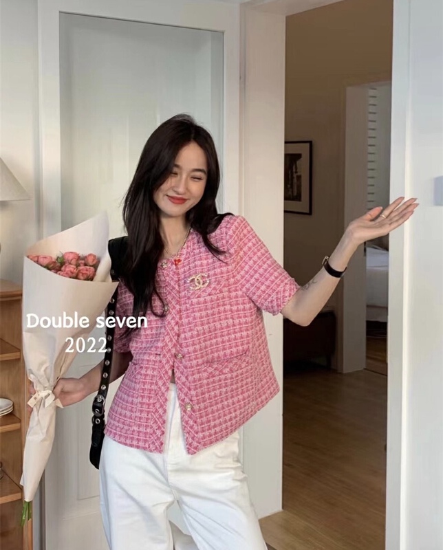 goods in stock! [double seven] Korean Short Sleeved small fragrant style shirt 28331# zxx