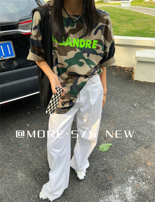 [more] camouflage letter printed short sleeve T-shirt 88123# ozq