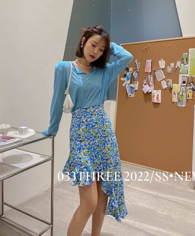 [033three] temperament oblique floral skirt 8122# ozq