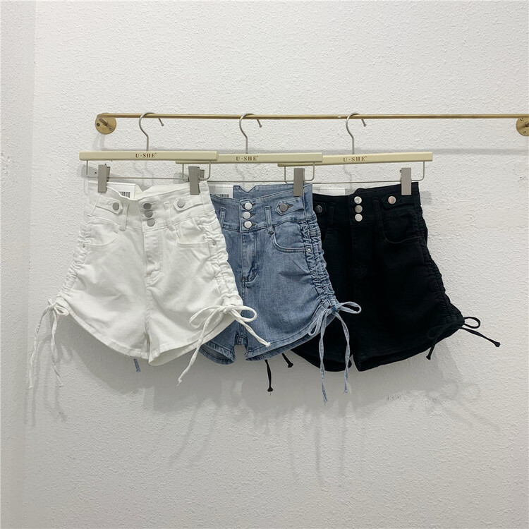 [u.she] personalized drawcord design, slim denim shorts 26080 # cqw