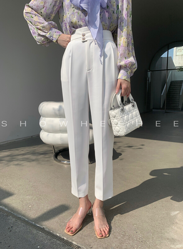 goods in stock! New year in early spring! [Xiu Xixi] light mature lady inclined waist head high waist nine point small leg trousers 19352-a# zxx
