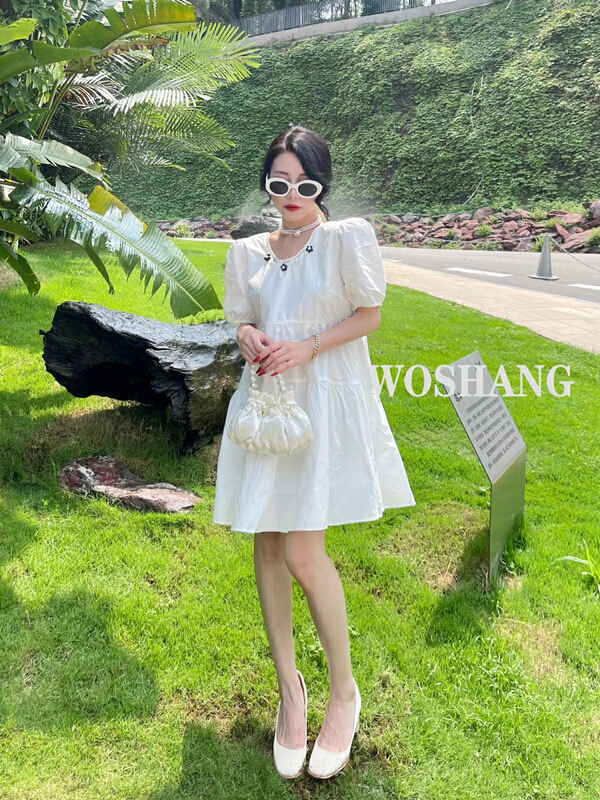 [woshang woshang] princess style design niche French first love sweet dress (with tie rope) 1283# XYJ