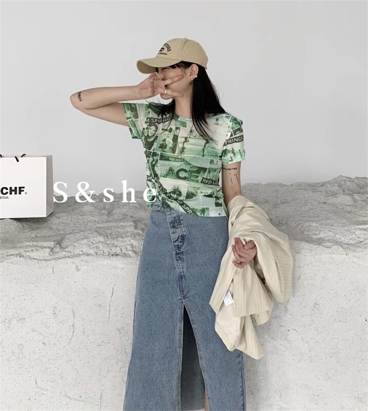 初夏上新!【SHE】摩登時尚墊肩短袖T恤  1145A#  XJ
