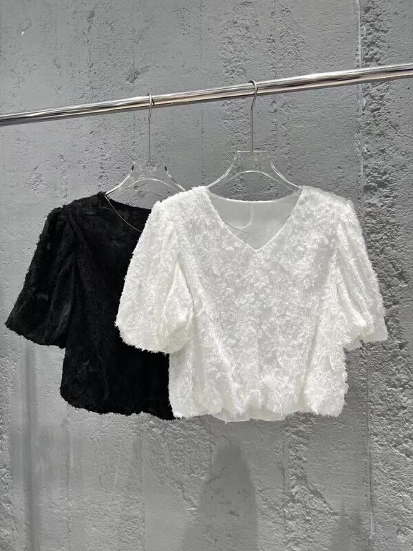 [DS] V-neck simple and comfortable chiffon shirt 57568d# XYJ