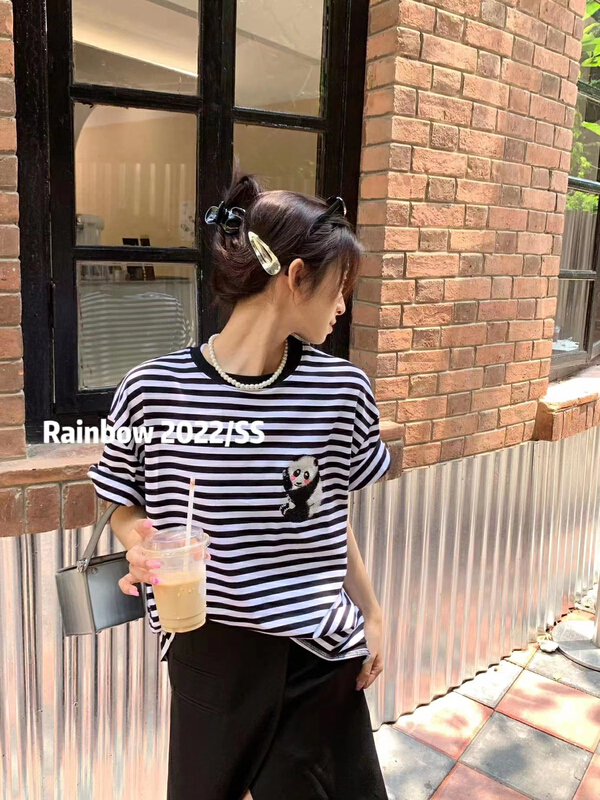 [rainbow] cartoon stripe fashion short sleeve T-shirt 11876# WTT