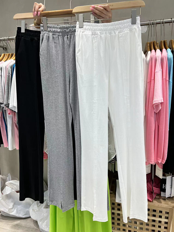 [Y.J simple] elastic waist split pure cotton casual pants 2345# YY
