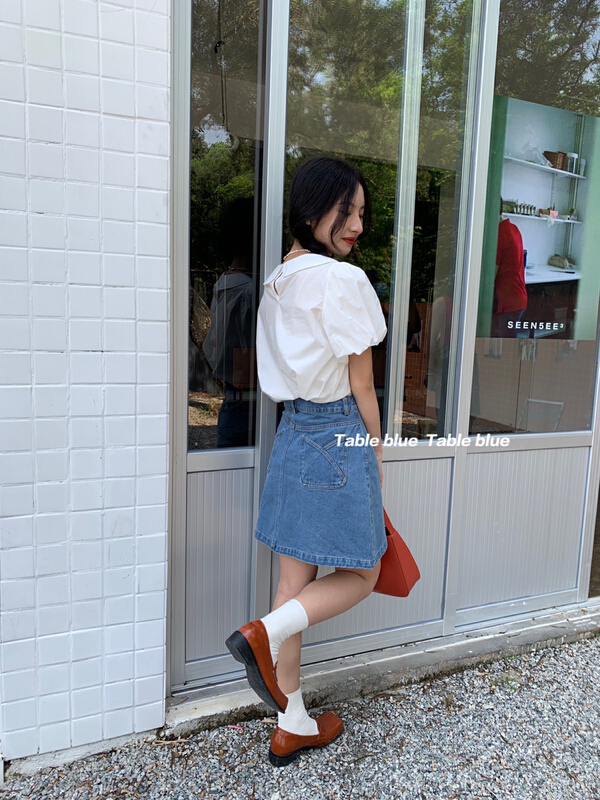 [table blue] retro and versatile, simple and slim denim skirt t2147# LSW