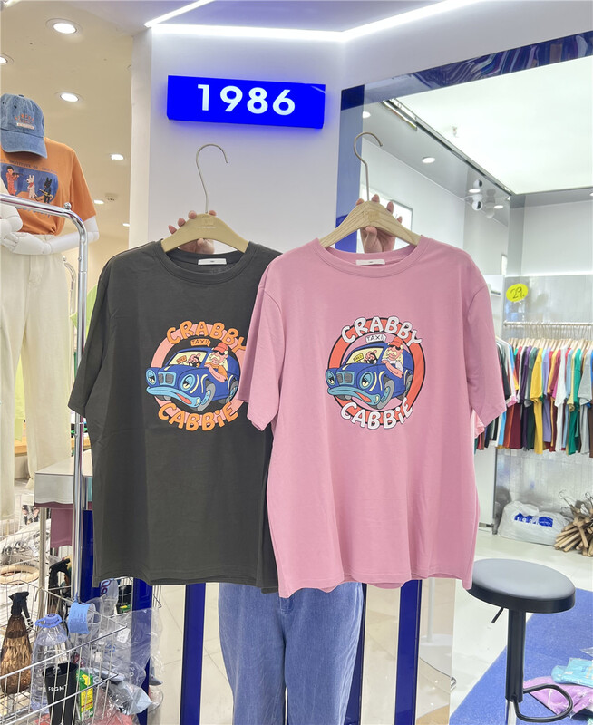 [1986] round neck versatile car lettered short sleeve T-shirt f1233# LSL