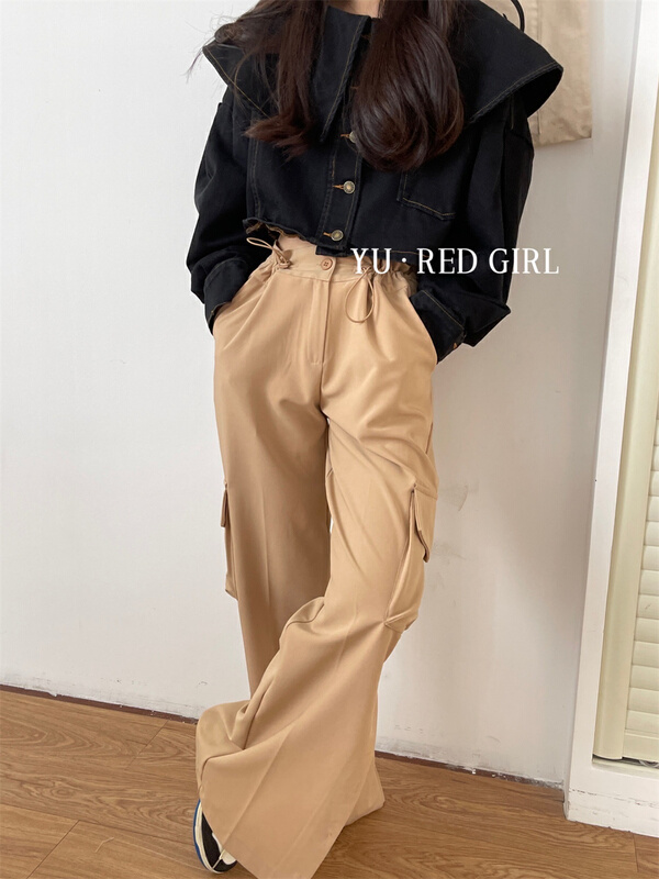 goods in stock! New year in early spring! [hongniuniu] elastic waist tooling wide leg casual pants 9528# XYY