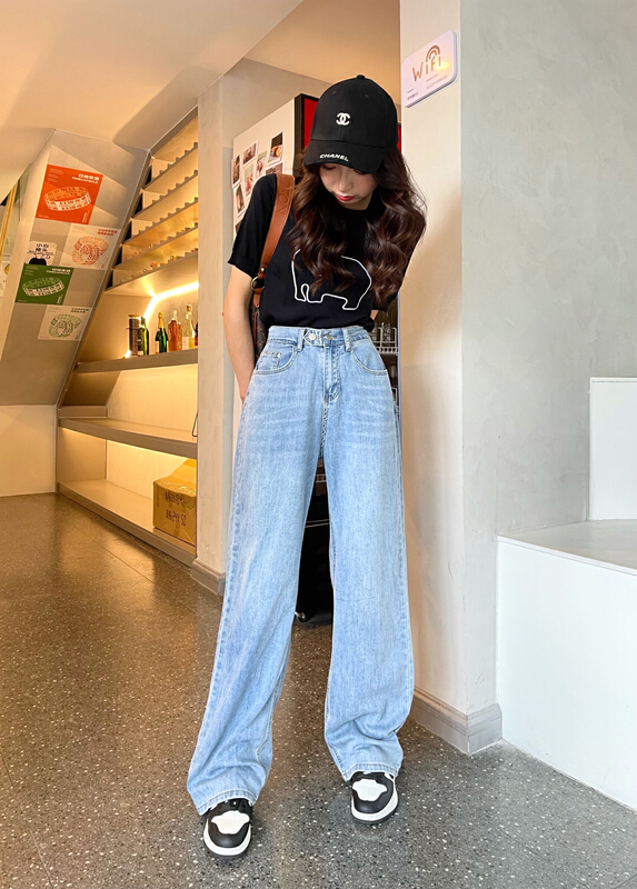 New in early summer! [en Xi'er] elastic waist double button mopping jeans eso1253# L