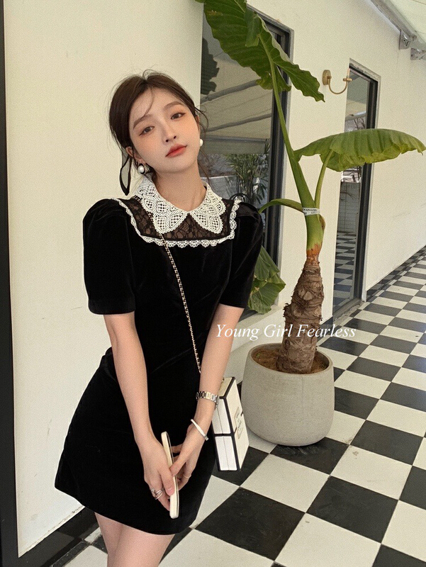 New in early summer! [wgwe] French retro bowknot short sleeve waist closing to show thin temperament dress 1286# PCZ