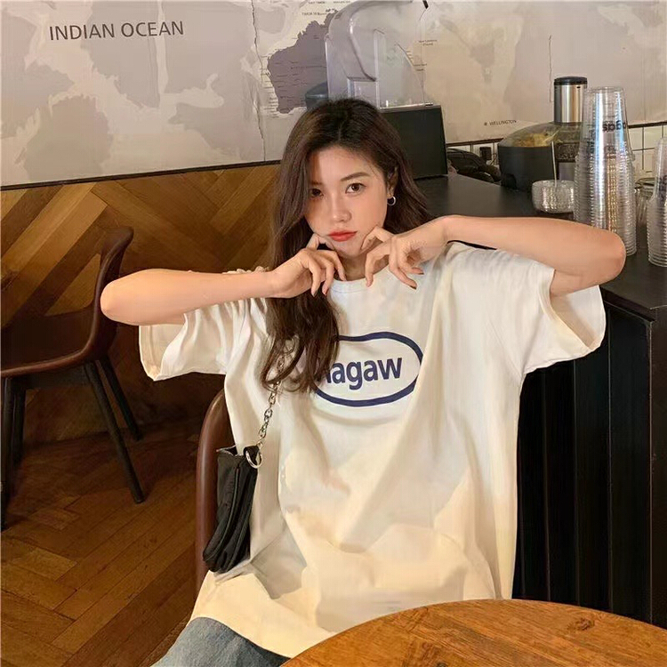[j.2] letter print loose short sleeve T-shirt 4568# LSW