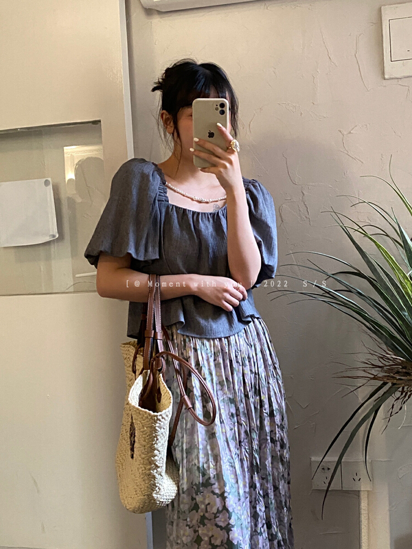 [moment with you] French chain bubble sleeve shirt (detachable with chain) t0570-j# LSW