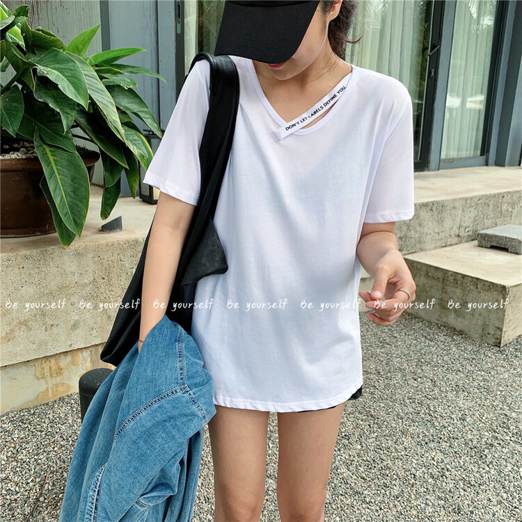 New year in early spring! [be your self] V-neck clean Casual Short Sleeve T-shirt t66117# LSL
