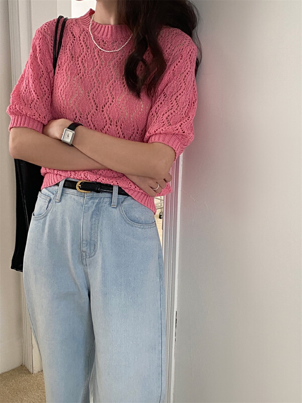 [in by in] Korean version of INS style hollow out short sleeved sweater (only selling tops) 0682# zjy