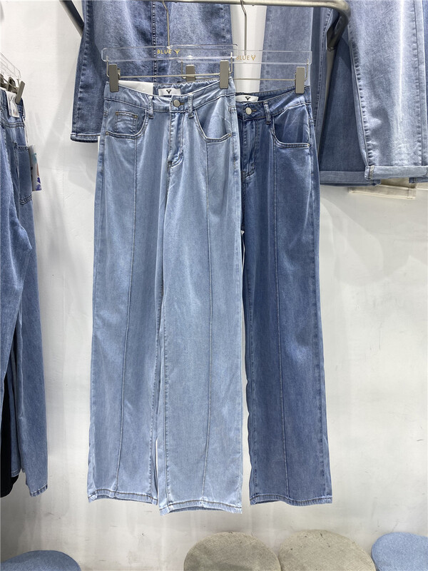 [blue] Korean high waist and wide leg jeans 10031# hjy