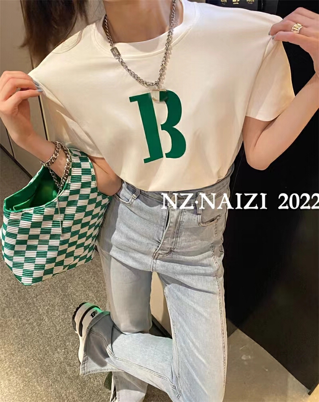 [Irene] lettered print crew neck versatile short sleeve T-shirt 2274# WTT