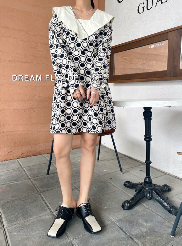 New year in early spring! [dream fly] Vintage contrast large lapel dress 61023# XJ