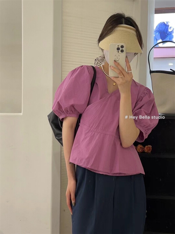 [hey Bella] Korean V-neck button up shirt ys1-1512# ll