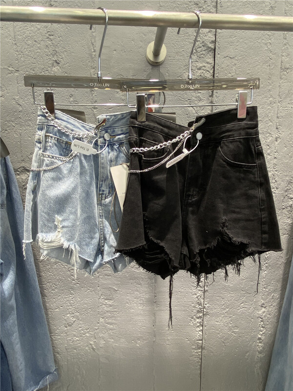 [dtoo. Lin] wide leg jeans shorts with rough edges (detachable with chain) n2350# ozq