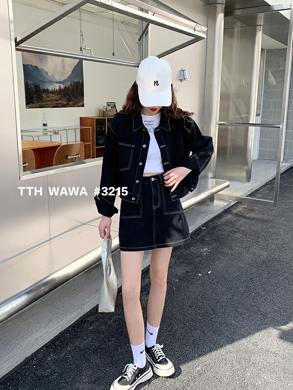 New year in early spring! [Wawa] Korean casual versatile skinny short denim jacket 3215# XYJ