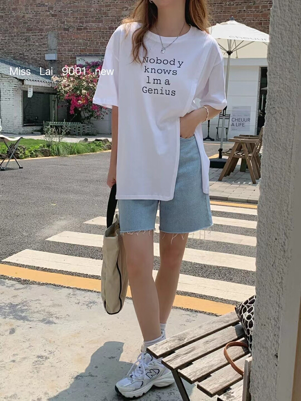 [HH & miss Lai] simple and versatile letter printed loose short sleeve T-shirt ys1-9001# L