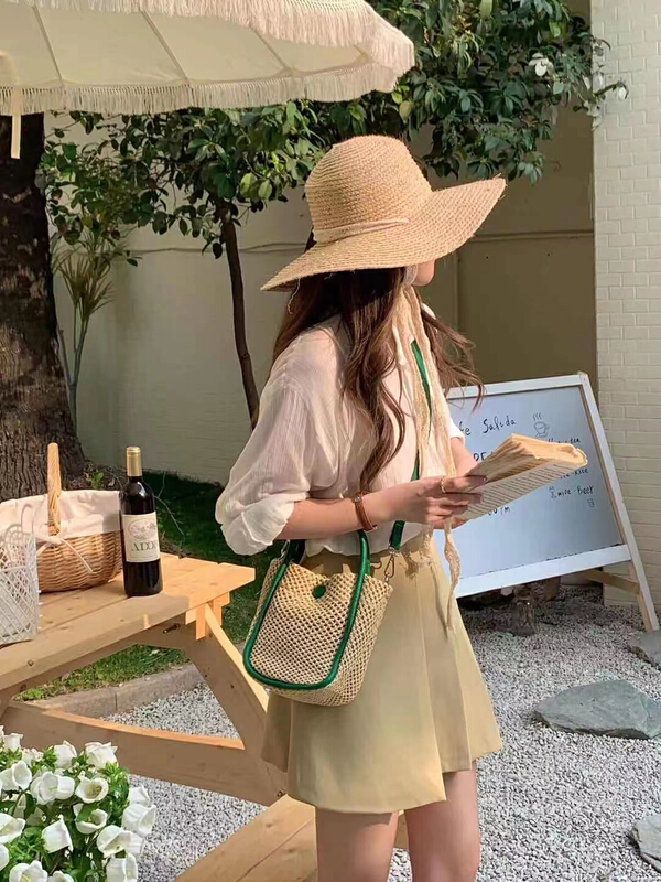 [Mi he] Korean portable straw versatile messenger bag 2810# lwy