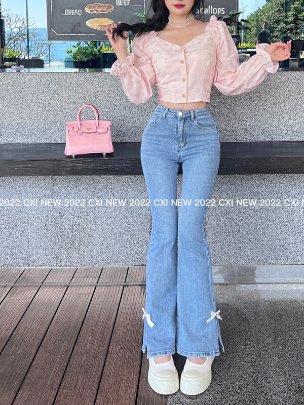 New year in early spring! [CXI] slim jeans 1153# jhy with micro slit bow design