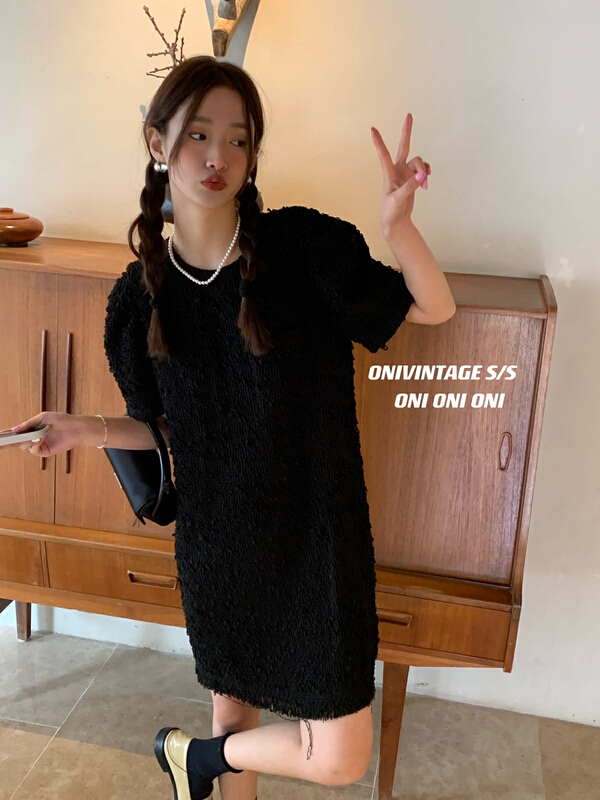 [onivinage Ernie] small fragrance French style round neck dress ol222o5046# zxl