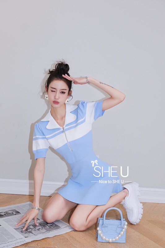 goods in stock! [she u] sweet Polo neck knitted dress c58065-1# cqw