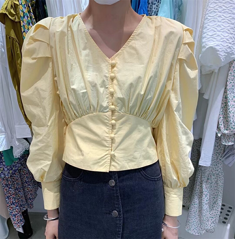 goods in stock! New year in early spring! [DD +] French V-neck bubble sleeve shirt 228011# XJ