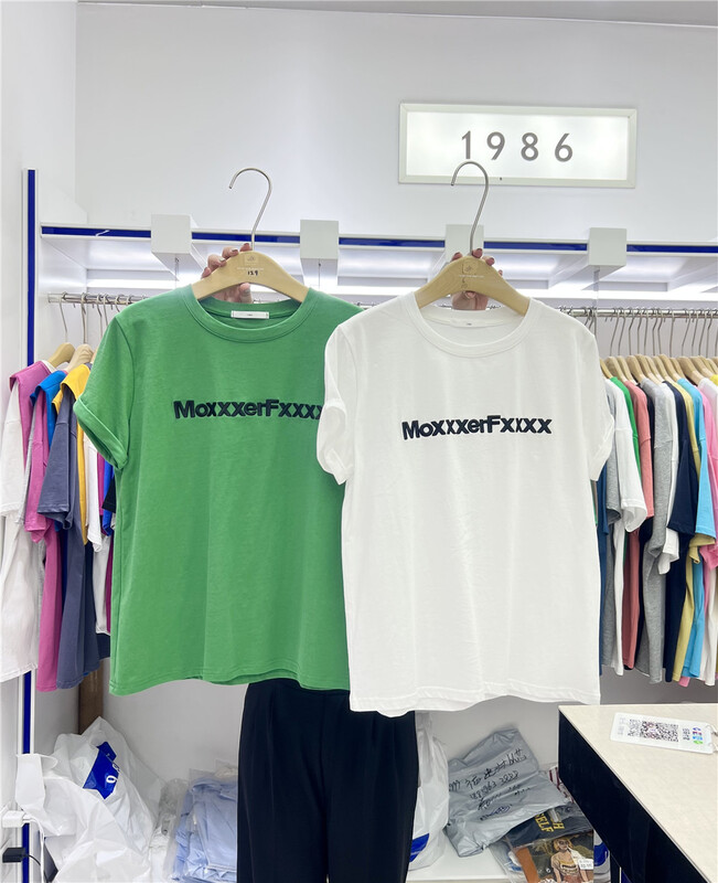 New in early summer! [1986] letter age reduced embroidery short sleeve T-shirt c691# LSL