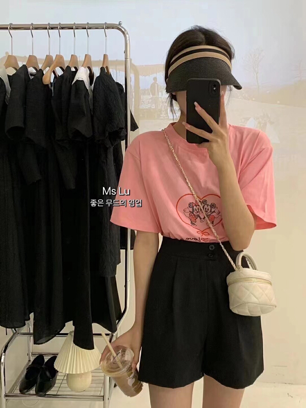[Xiaoxiaojia] love embroidery Mickey print short sleeve T-shirt 80595# WTT