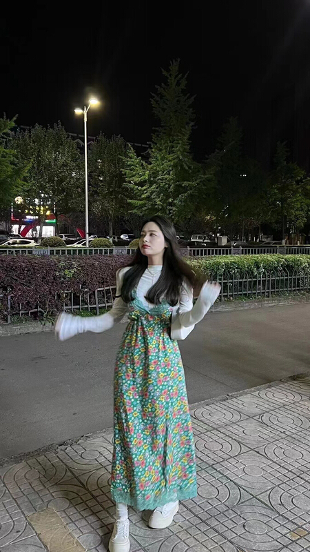 [lidada] round neck sunscreen shirt + floral suspender dress set 2933# HBx